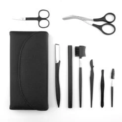 Wenkbrauw Trimmer Set - 8-delig – Met Epileer Pincet, 2x Wenkbrauw Schaartje, 2x Wenkbrauwmesje, Wenkbrauw Borstel, Wenkbrauwpotlood, Spoolie – In Stevige Etui - Zwart -Modecosmetica Winkel 1200x1200 1973