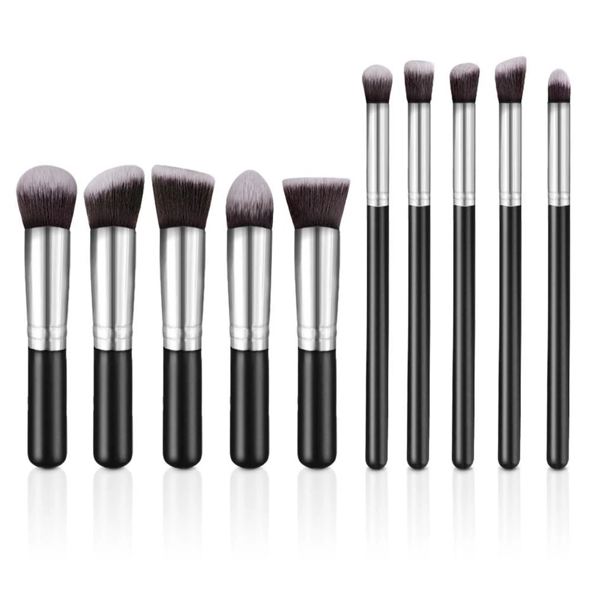 Evvie Set Van 10 Make-up Kwasten Kabuki - Zwart-Zilver 3 Evvie Set Van 10 Make-up Kwasten Kabuki - Zwart-Zilver