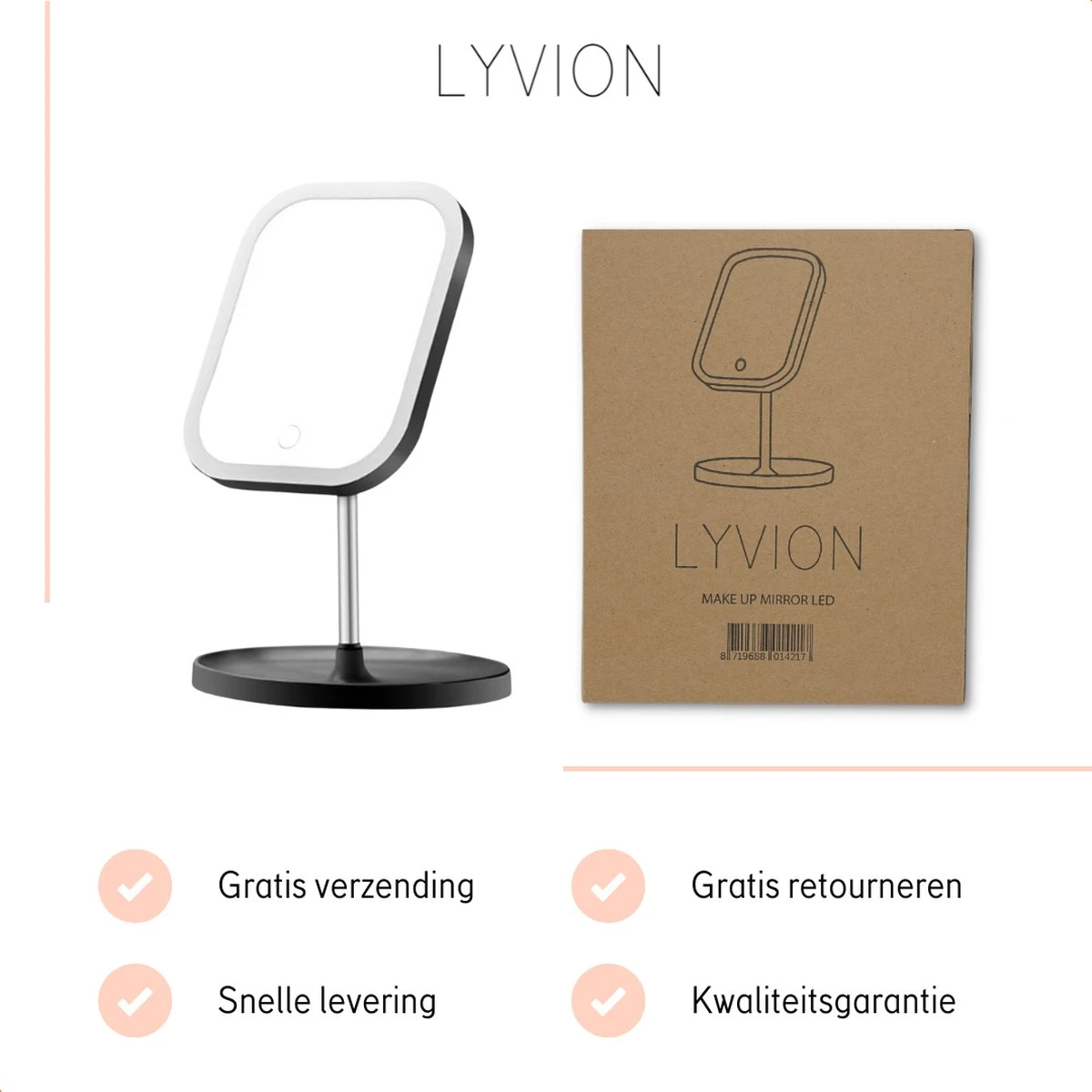 LYVION Make-up Spiegel Op Standaard Met LED / Met 3 Lichtkleuren / Make-up Spiegel / Make-up Standaard / Werkt Op 4 AAA-batterijen Of Micro USB Kabel / Touch - Zwart 8 LYVION Make-up Spiegel Op Standaard Met LED / Met 3 Lichtkleuren / Make-up Spiegel / Make-up Standaard / Werkt Op 4 AAA-batterijen Of Micro USB Kabel / Touch - Zwart - Image 6