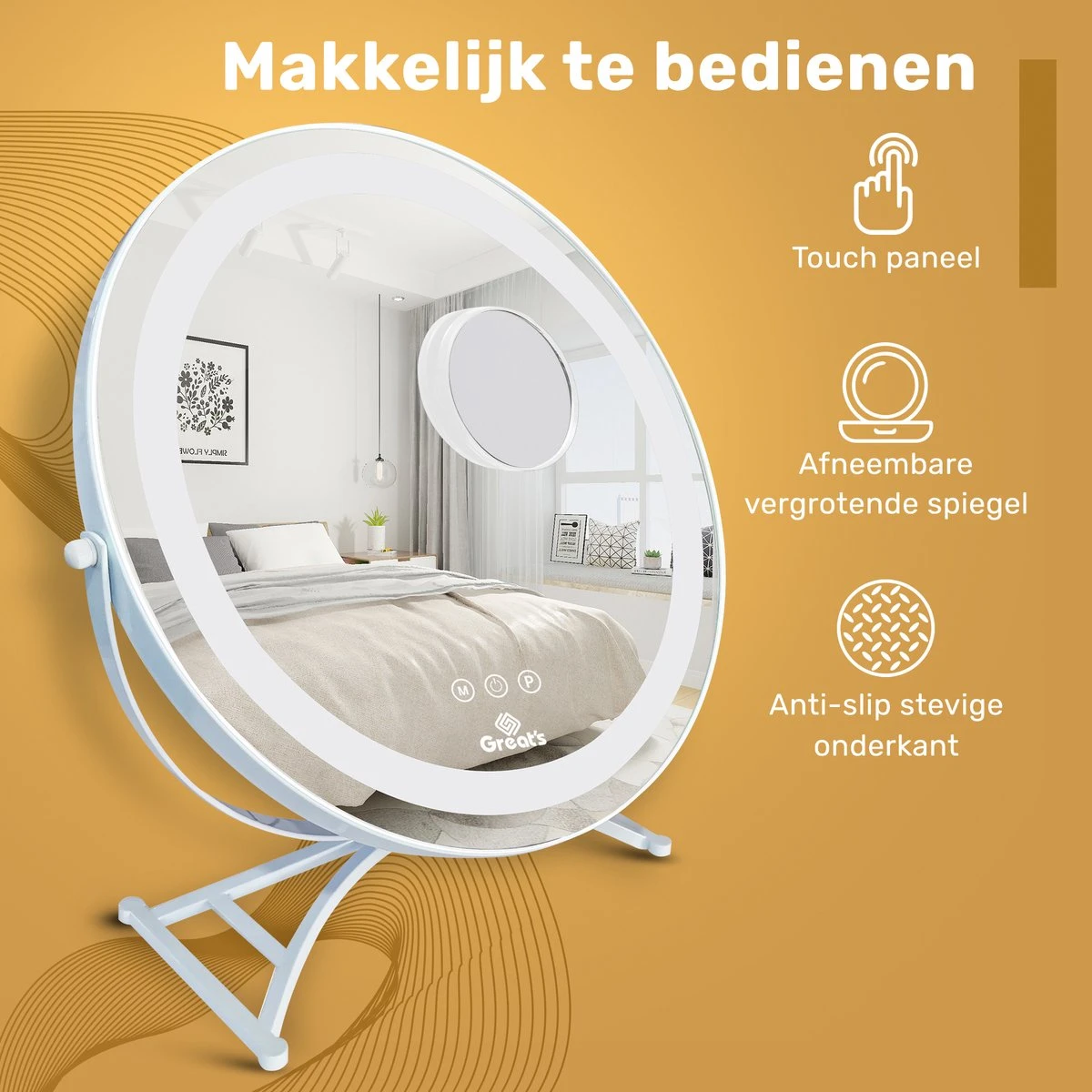 Great's® Make Up Spiegel Met LED Verlichting- ⌀ 40cm - Visagie Spiegel Rond - Extra Close Up Spiegeltje 10x - Wit 9 Great's® Make Up Spiegel Met LED Verlichting- ⌀ 40cm - Visagie Spiegel Rond - Extra Close Up Spiegeltje 10x - Wit - Image 7