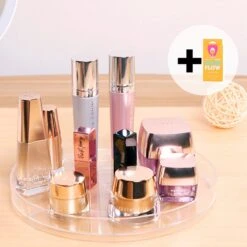 Merkloos Make Up Draaiplateau Organiser Plus Extra Gezichtsmasker - Make Up Organizer Transparant - 24cm - Make-up Organiser Transparant - Lazy Susan Draaiplateau - Draaiplateau - Draaischijf - Badkamer Organizer - Draaischijf - Make Up Doos - Bwa Commerce