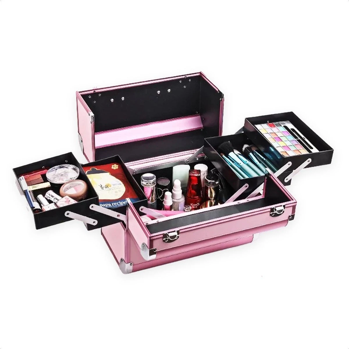 Confibel Cosmetica Koffer - Make Up Koffer Uitklapbaar - 5 Opbergbakken Make-up Koffer - Beautycase/Visagiekoffer /Cosmeticakoffer /Beautycase/ Nagelstylistekoffer - Roze 3 Confibel Cosmetica Koffer - Make Up Koffer Uitklapbaar - 5 Opbergbakken Make-up Koffer - Beautycase/Visagiekoffer /Cosmeticakoffer /Beautycase/ Nagelstylistekoffer - Roze