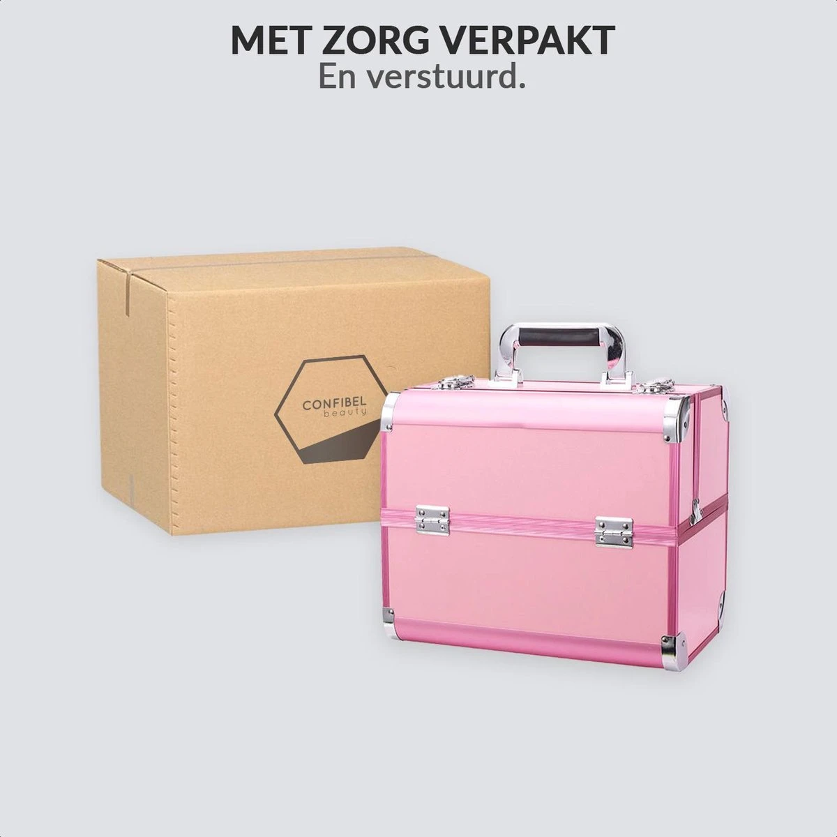 Confibel Cosmetica Koffer - Make Up Koffer Uitklapbaar - 5 Opbergbakken Make-up Koffer - Beautycase/Visagiekoffer /Cosmeticakoffer /Beautycase/ Nagelstylistekoffer - Roze 9 Confibel Cosmetica Koffer - Make Up Koffer Uitklapbaar - 5 Opbergbakken Make-up Koffer - Beautycase/Visagiekoffer /Cosmeticakoffer /Beautycase/ Nagelstylistekoffer - Roze - Image 7