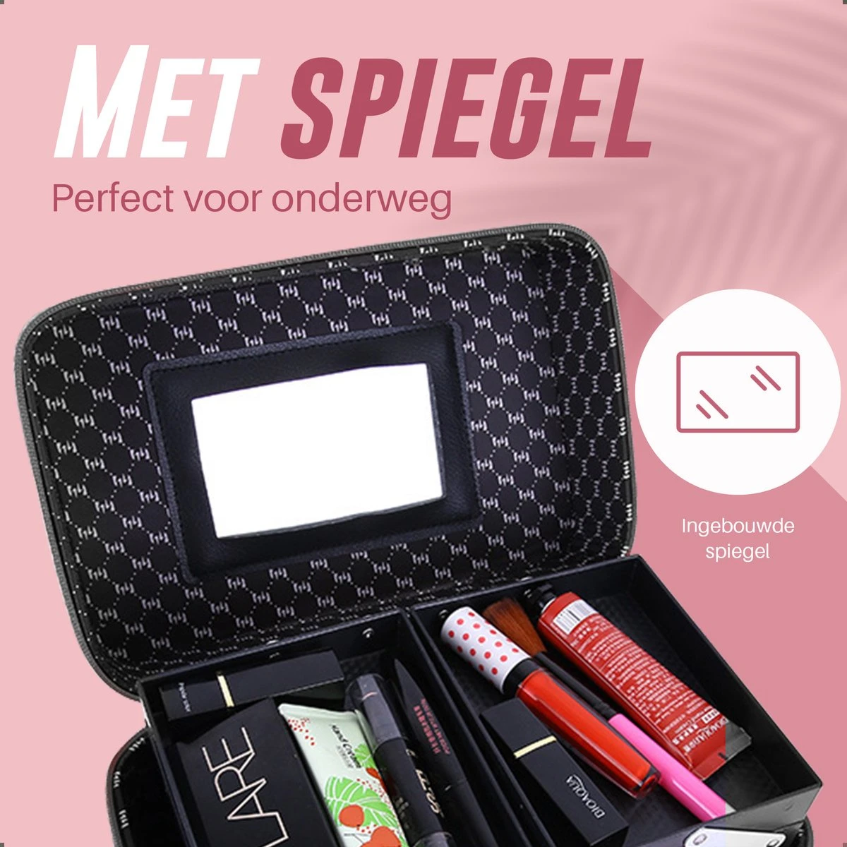 Make Up Koffer En Organizer - Beautycase Met Spiegel - Dames - Cosmetica En Visagie - Zwart 10 Make Up Koffer En Organizer - Beautycase Met Spiegel - Dames - Cosmetica En Visagie - Zwart - Image 8