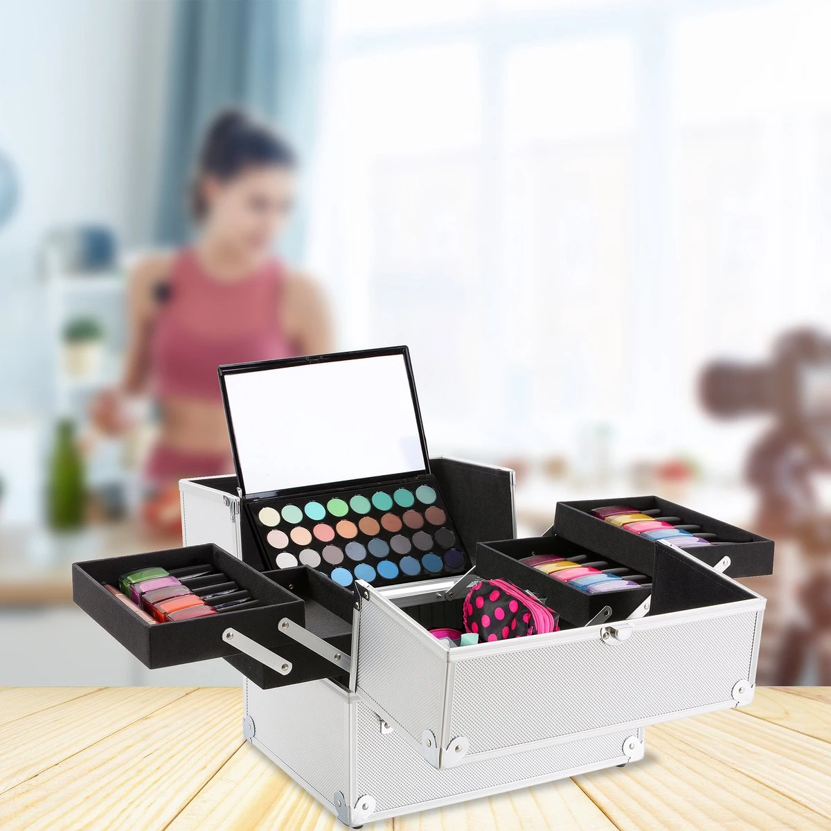 AREBOS Cosmetica Koffer - Beauty Case - Cosmetica Trolley - 15 L - Zilber 4 AREBOS Cosmetica Koffer - Beauty Case - Cosmetica Trolley - 15 L - Zilber - Image 2