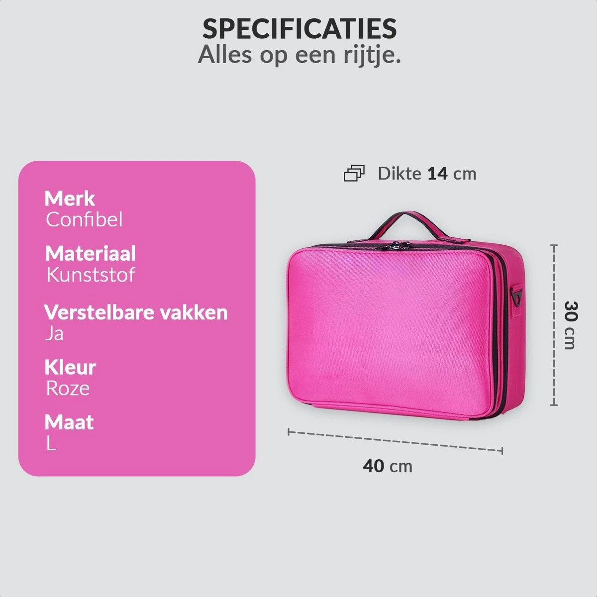 Cosmetica Koffer - Make-up Koffer Met Verstelbare Vakken - Visagie En Nagelstyliste Beauty Koffer - 40x30x14CM - Roze 8 Cosmetica Koffer - Make-up Koffer Met Verstelbare Vakken - Visagie En Nagelstyliste Beauty Koffer - 40x30x14CM - Roze - Image 6