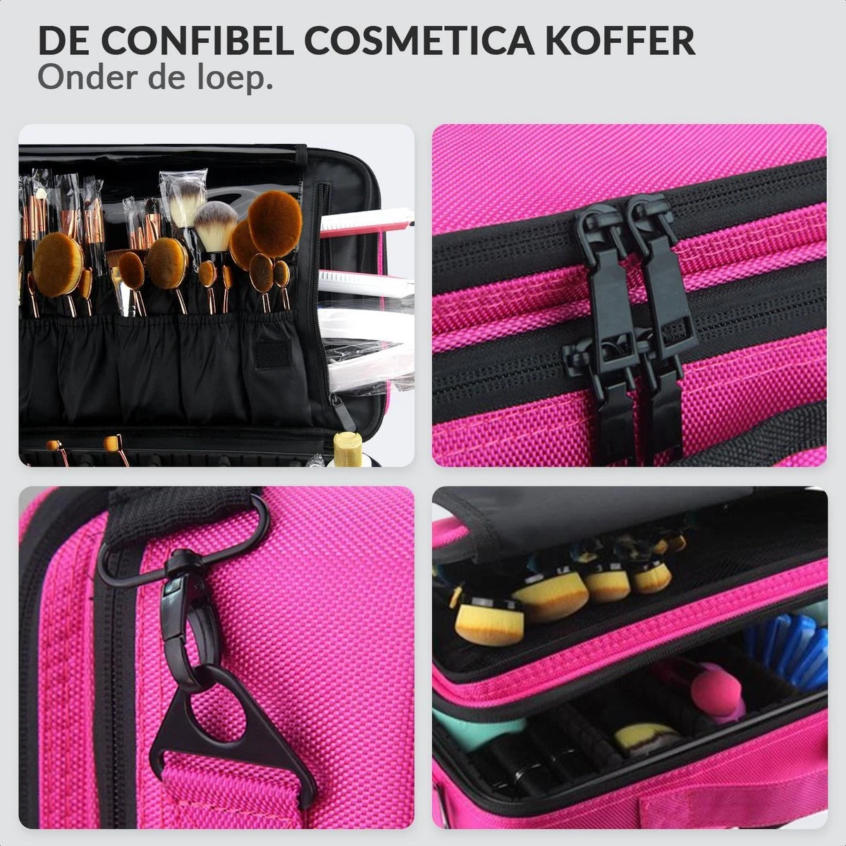Cosmetica Koffer - Make-up Koffer Met Verstelbare Vakken - Visagie En Nagelstyliste Beauty Koffer - 40x30x14CM - Roze 13 Cosmetica Koffer - Make-up Koffer Met Verstelbare Vakken - Visagie En Nagelstyliste Beauty Koffer - 40x30x14CM - Roze - Image 11