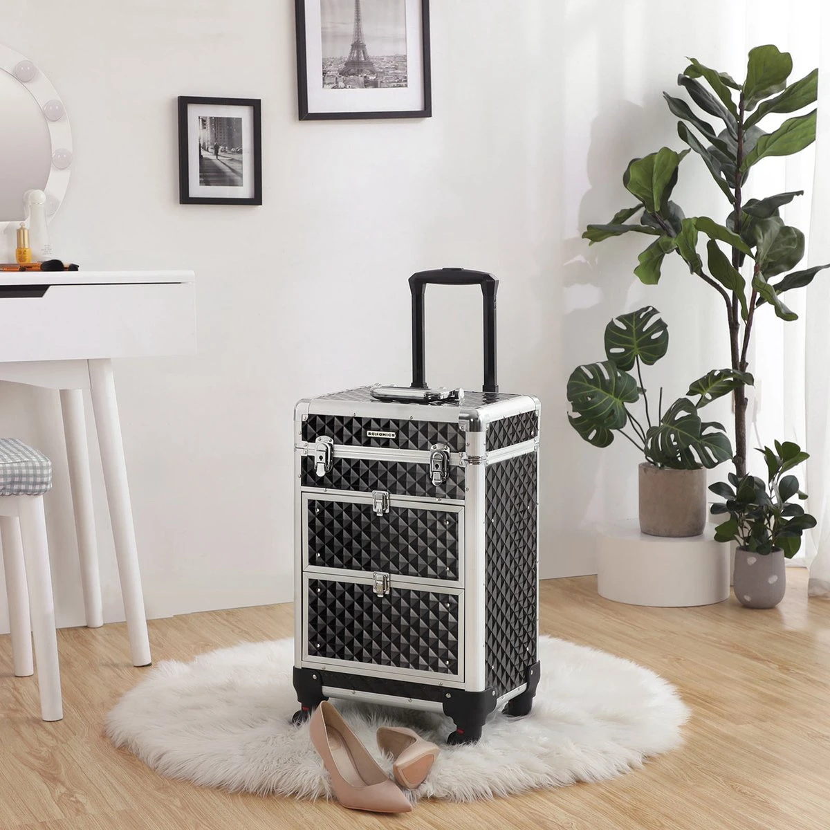 Songmics Kapperskoffer - Cosmetica Trolley - Cosmetica Koffer - Make-up Koffer - Visagie Koffer - Make Up Trolley - Op Wielen - Zwart 4 Songmics Kapperskoffer - Cosmetica Trolley - Cosmetica Koffer - Make-up Koffer - Visagie Koffer - Make Up Trolley - Op Wielen - Zwart - Image 2