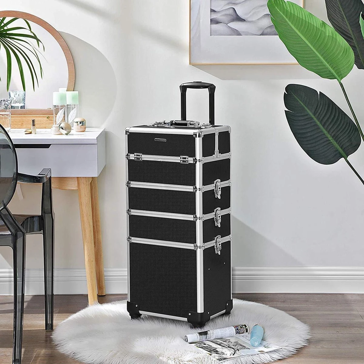 XXL PRO Visagie Beauty Case Koffer Trolley - Nagelkoffer Op Wielen Voor Makeup Of Cosmetica - Grote Uitklapbare Opbergsysteem Nagel Styliste Kapster - Zwart 6 XXL PRO Visagie Beauty Case Koffer Trolley - Nagelkoffer Op Wielen Voor Makeup Of Cosmetica - Grote Uitklapbare Opbergsysteem Nagel Styliste Kapster - Zwart - Image 4