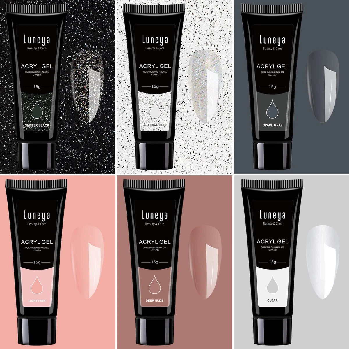 Luneya Polygel Kit - Black Pink Edition - 6 Kleuren - Polygel Nagels Starterspakket - Tasje - Incl. UV LED Lamp 6 Luneya Polygel Kit - Black Pink Edition - 6 Kleuren - Polygel Nagels Starterspakket - Tasje - Incl. UV LED Lamp - Image 4