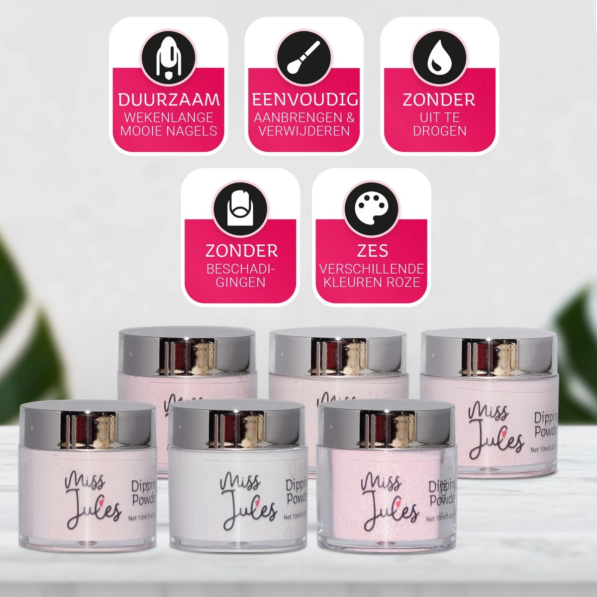 Miss Jules® Complete Set - Dipping Powder Starters Kit - 6 Kleuren Roze - Acryl Nagels Starterspakket 4 Miss Jules® Complete Set - Dipping Powder Starters Kit - 6 Kleuren Roze - Acryl Nagels Starterspakket - Image 2