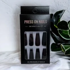 Merkloos Press On Nails - Nep Nagels – Zwart - Matte - Coffin - Manicure - Plak Nagels - Kunstnagels Nailart – Zelfklevend -Modecosmetica Winkel 1200x1200 506