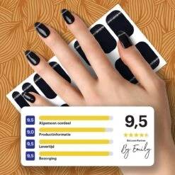 By Emily - Nagel Wrap - Classy Black | 16 Stickers | Nail Wrap | Nail Art | Trendy | Design | Nagellakvrij | Eenvoudig | Nagel Wrap | Nagel Stickers | Folie | Zelfklevend | Sjablonen -Modecosmetica Winkel 1200x1200 581