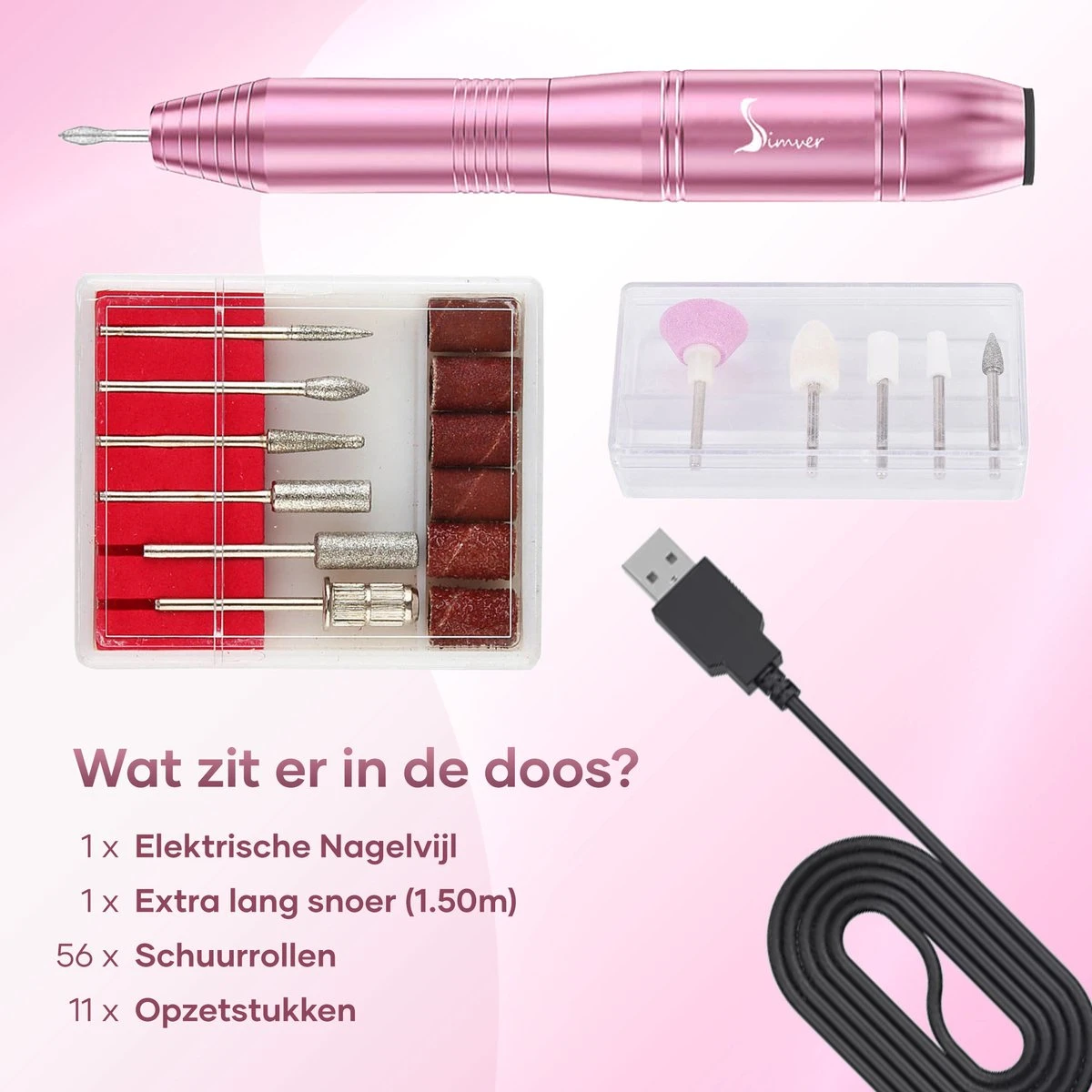 Simver Elektrische Nagelfrees - 11 Nagelvijl Bitjes En 56 Schuurrolletjes - Manicure / Pedicure - Roze - Cadeautip - Kerstcadeau 9 Simver Elektrische Nagelfrees - 11 Nagelvijl Bitjes En 56 Schuurrolletjes - Manicure / Pedicure - Roze - Cadeautip - Kerstcadeau - Image 7