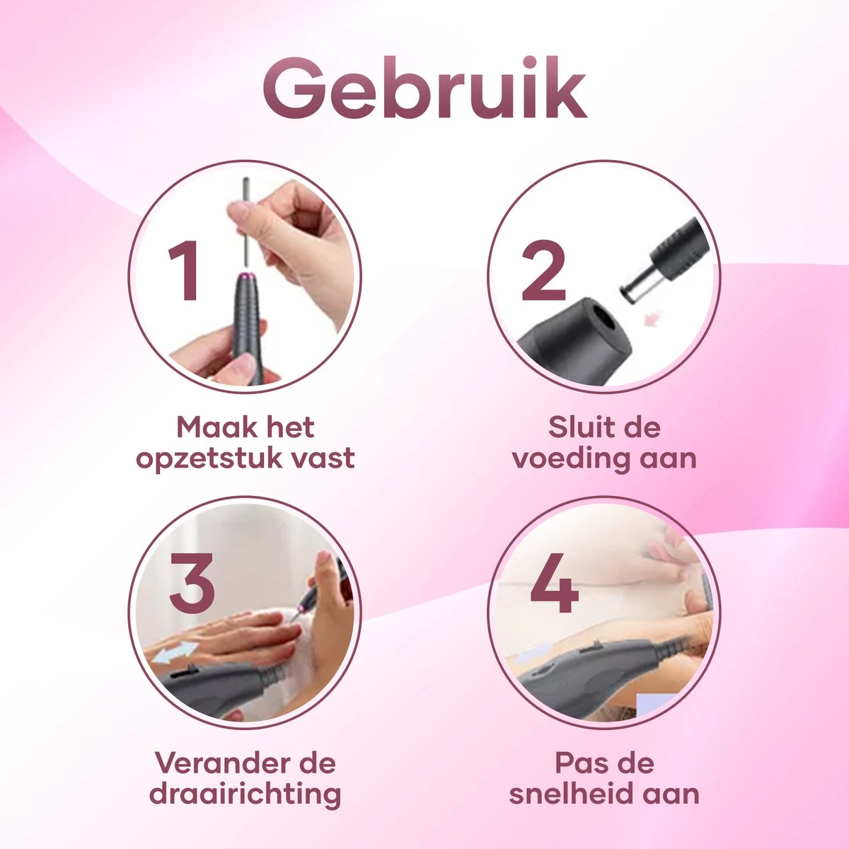 Simver Elektrische Nagelfrees - 11 Nagelvijl Bitjes En 56 Schuurrolletjes - Manicure / Pedicure - Roze - Cadeautip - Kerstcadeau 10 Simver Elektrische Nagelfrees - 11 Nagelvijl Bitjes En 56 Schuurrolletjes - Manicure / Pedicure - Roze - Cadeautip - Kerstcadeau - Image 8