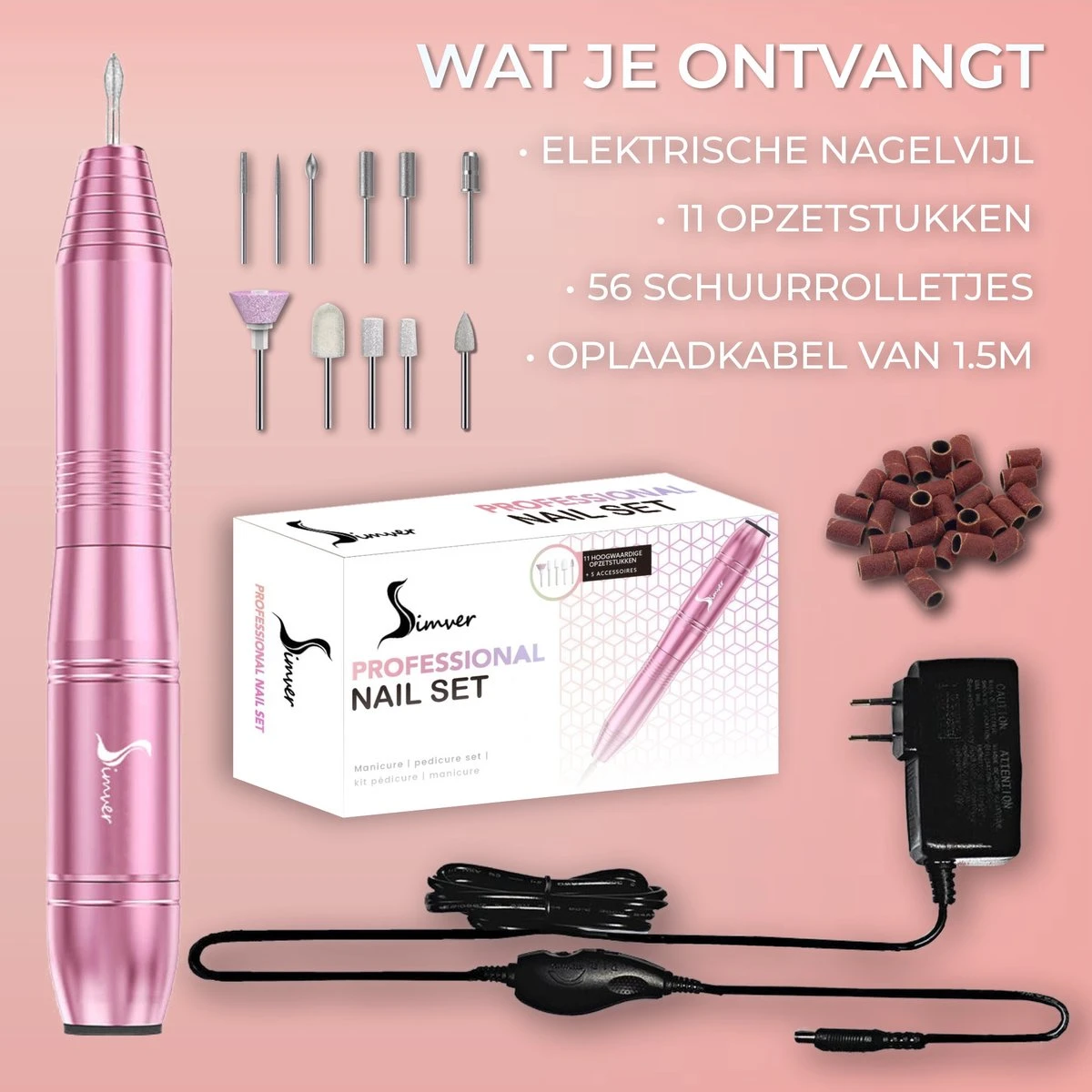 Simver Elektrische Nagelfrees - 11 Nagelvijl Bitjes En 56 Schuurrolletjes - Manicure / Pedicure - Roze - Cadeautip - Kerstcadeau 12 Simver Elektrische Nagelfrees - 11 Nagelvijl Bitjes En 56 Schuurrolletjes - Manicure / Pedicure - Roze - Cadeautip - Kerstcadeau - Image 10