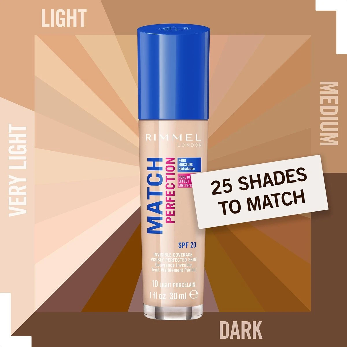 Rimmel London Match Perfection SPF20 Foundation - 010 Light Porcelain 6 Rimmel London Match Perfection SPF20 Foundation - 010 Light Porcelain - Image 4