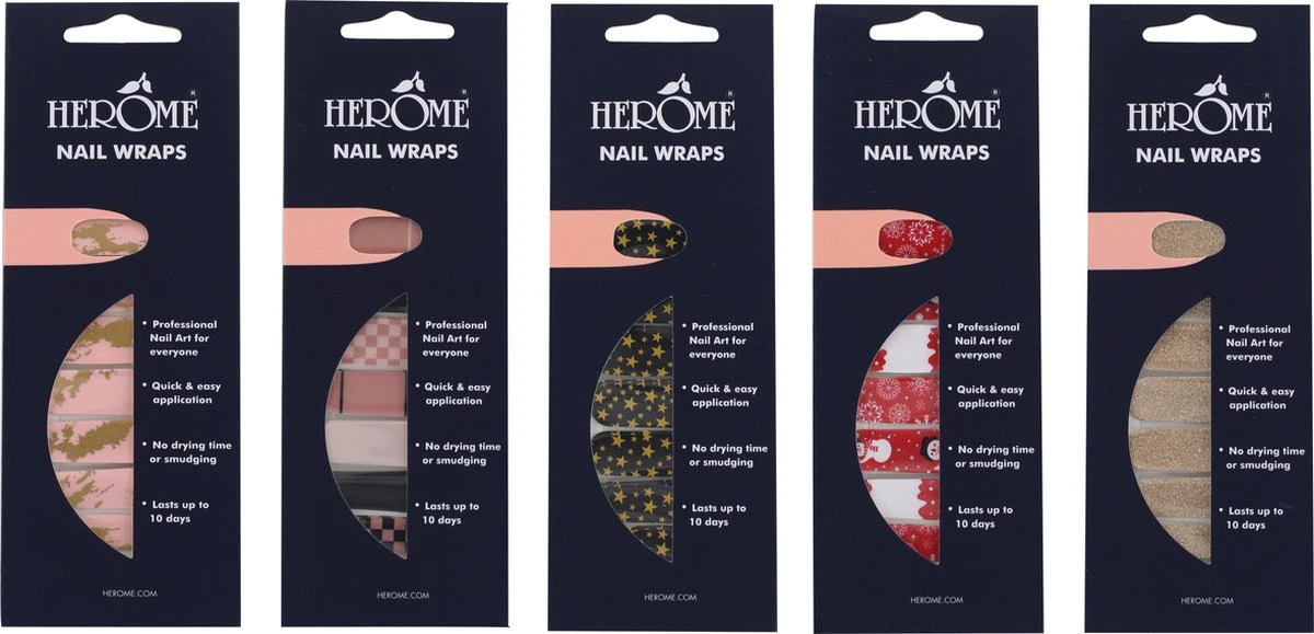 Herome Nail Wraps Starterkit Deluxe - 5 Verschillende Ontwerpen - 5x20 Stickers - Incl. Top Coat 4ml 5 Herome Nail Wraps Starterkit Deluxe - 5 Verschillende Ontwerpen - 5x20 Stickers - Incl. Top Coat 4ml - Image 3