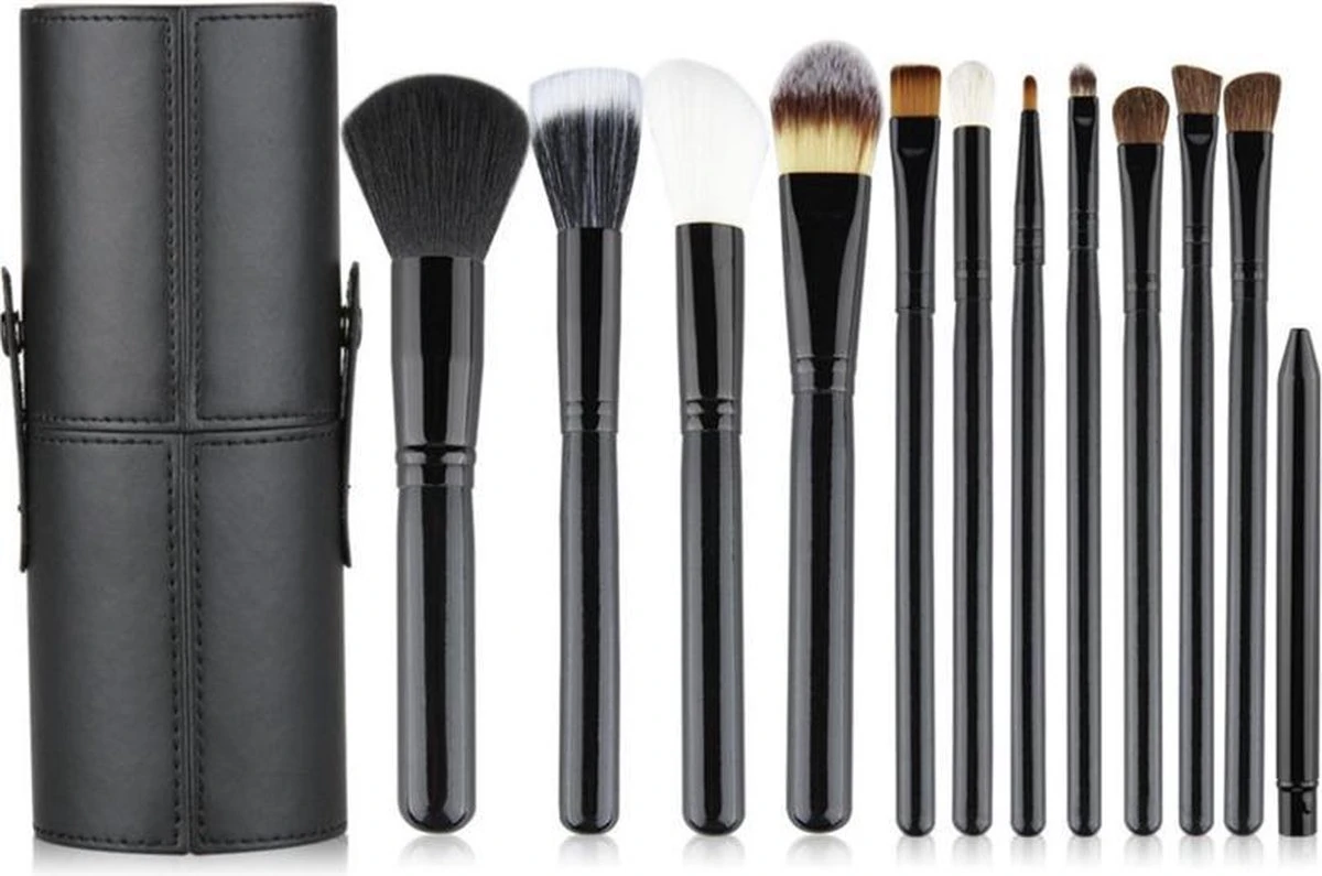 Evvie 12-delige Make-up Kwasten Set In Luxe Koker - Zwart 3 Evvie 12-delige Make-up Kwasten Set In Luxe Koker - Zwart