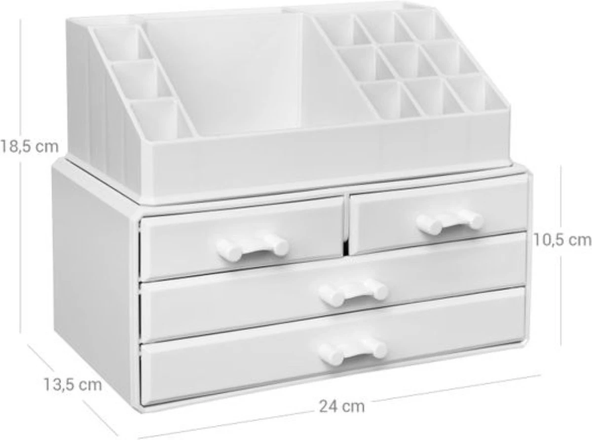 Nancy's Cutler Make-Up Organizer - Make-Up Opslag - 4 Lades - Open Vakken - Wit - Acryl - 24 X 13.5 X 18.5 Cm 7 Nancy's Cutler Make-Up Organizer - Make-Up Opslag - 4 Lades - Open Vakken - Wit - Acryl - 24 X 13.5 X 18.5 Cm - Image 5
