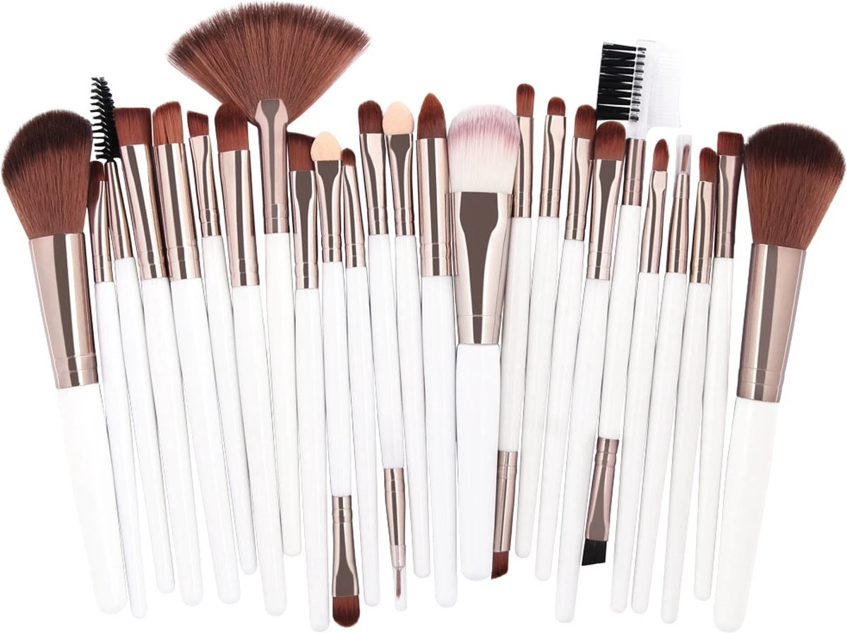 Evvie 24-delige Make-up Kwastenset - Wit/Rosé Goud - In Etui Marble 7 Evvie 24-delige Make-up Kwastenset - Wit/Rosé Goud - In Etui Marble - Image 5