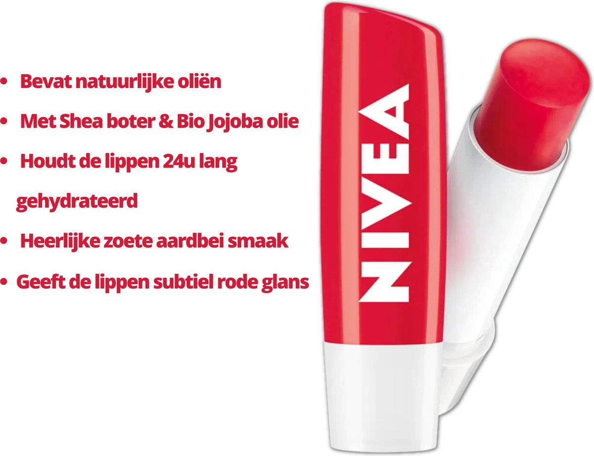 Nivea - Labello Strawberry Shine Lippenbalsem - 5,5 Ml Stick - Lipbalsem - Lipbalm - Lipverzorging - Verrijkt Met Shea Boter En Bio Jojoba Olie 4 Nivea - Labello Strawberry Shine Lippenbalsem - 5,5 Ml Stick - Lipbalsem - Lipbalm - Lipverzorging - Verrijkt Met Shea Boter En Bio Jojoba Olie - Image 2