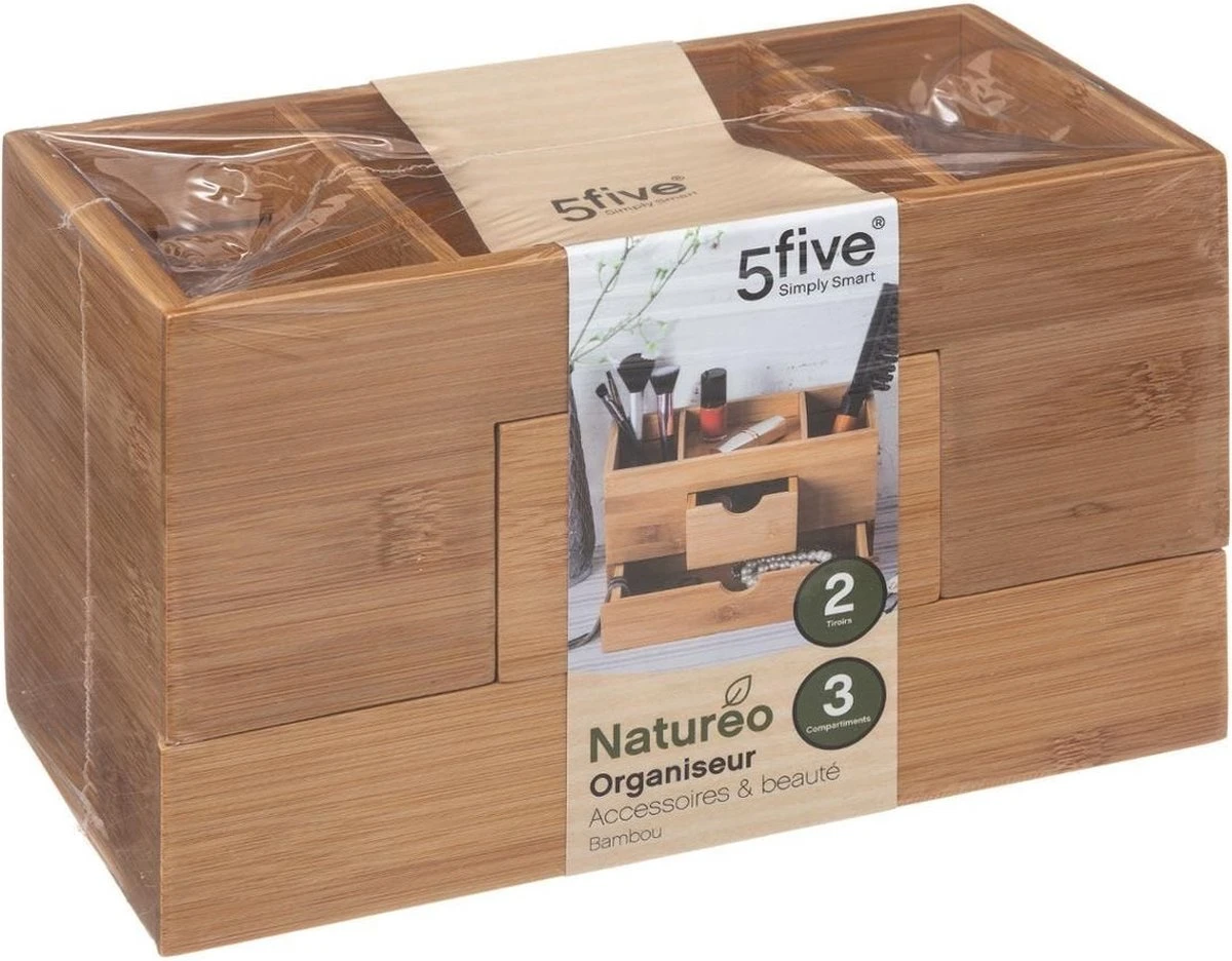 Sieraden/make-up Organizer Met 3 Vakken En 2 Lades 24 X 14,5 Cm Van Bamboe - Sieradenkastje - Make-upkastje - Organizers 4 Sieraden/make-up Organizer Met 3 Vakken En 2 Lades 24 X 14,5 Cm Van Bamboe - Sieradenkastje - Make-upkastje - Organizers - Image 2