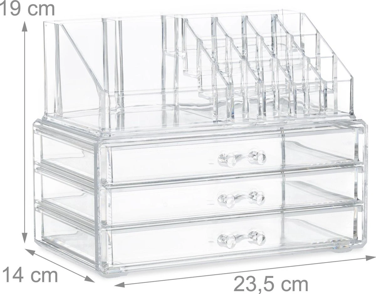 Relaxdays Make-up Organizer Klein - Stapelbaar - Sieradendoosje - Cosmetica - Opbergbox - Doorzichtig 9 Relaxdays Make-up Organizer Klein - Stapelbaar - Sieradendoosje - Cosmetica - Opbergbox - Doorzichtig - Image 7