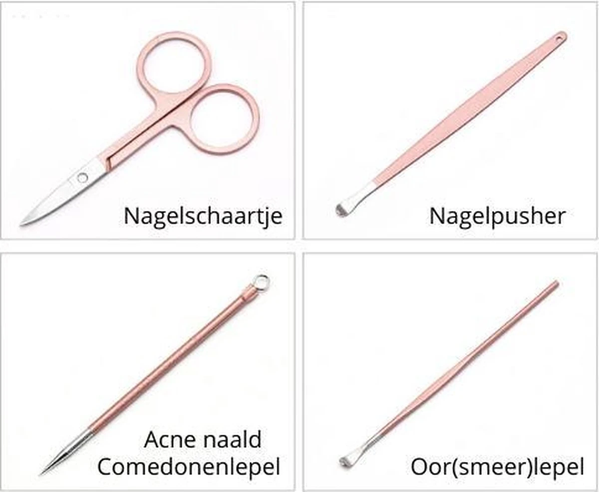 Professionele 16-in-1 Manicure / Pedicure Set In Rose Gold In Luxe Opbergdoosje | Nagelgarnituur 16 Stuks Roségoud / Goud | Nagelknipper Nageltang Ingegroeide Teennagel Manicureset Pedicureset | Nagelschaar Nagelschaartje Nageltang Nagelknipper 8 Professionele 16-in-1 Manicure / Pedicure Set In Rose Gold In Luxe Opbergdoosje | Nagelgarnituur 16 Stuks Roségoud / Goud | Nagelknipper Nageltang Ingegroeide Teennagel Manicureset Pedicureset | Nagelschaar Nagelschaartje Nageltang Nagelknipper - Image 6