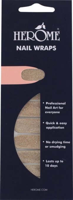 Herome Nail Wraps Starterkit Golden Glitter - 2x10 Nagelstickers - Inclusief Top Coat 4ml - In Organza Verpakt 11 Herome Nail Wraps Starterkit Golden Glitter - 2x10 Nagelstickers - Inclusief Top Coat 4ml - In Organza Verpakt -Modecosmetica Winkel 437x1200