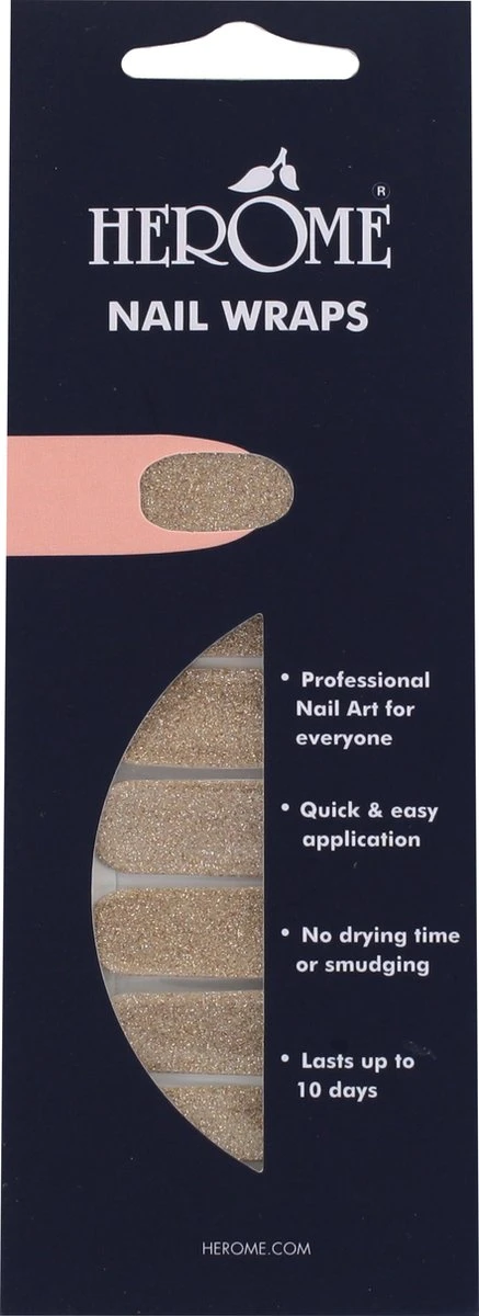 Herome Nail Wraps Starterkit Golden Glitter - 2x10 Nagelstickers - Inclusief Top Coat 4ml - In Organza Verpakt 6 Herome Nail Wraps Starterkit Golden Glitter - 2x10 Nagelstickers - Inclusief Top Coat 4ml - In Organza Verpakt - Image 4