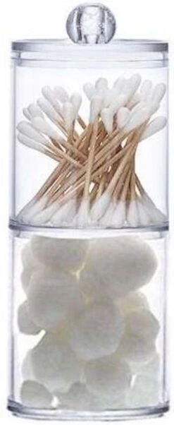 Without Lemon - Wattenstaafjes En Wattenschijfjes Houder - Dubbel Transparant Opberghouder - Opbergdoosje - Makeup Organizer - Zonder Zijopening - Met Deksel - Stapelbaar