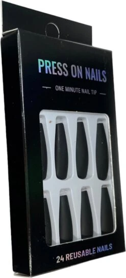 Merkloos Press On Nails - Nep Nagels – Zwart - Matte - Coffin - Manicure - Plak Nagels - Kunstnagels Nailart – Zelfklevend -Modecosmetica Winkel 547x1200 1