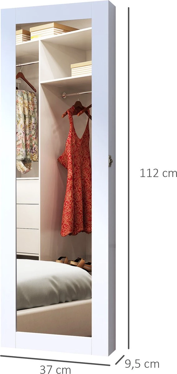 HOMCOM 2-in-1 Sieradenkast Wandspiegel Spiegelkast Sieraden Ladekast Spiegel 833-102WT 4 HOMCOM 2-in-1 Sieradenkast Wandspiegel Spiegelkast Sieraden Ladekast Spiegel 833-102WT - Image 2