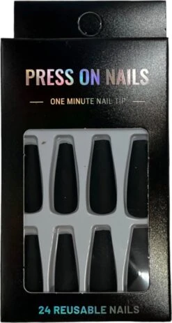 Merkloos Press On Nails - Nep Nagels – Zwart - Matte - Coffin - Manicure - Plak Nagels - Kunstnagels Nailart – Zelfklevend