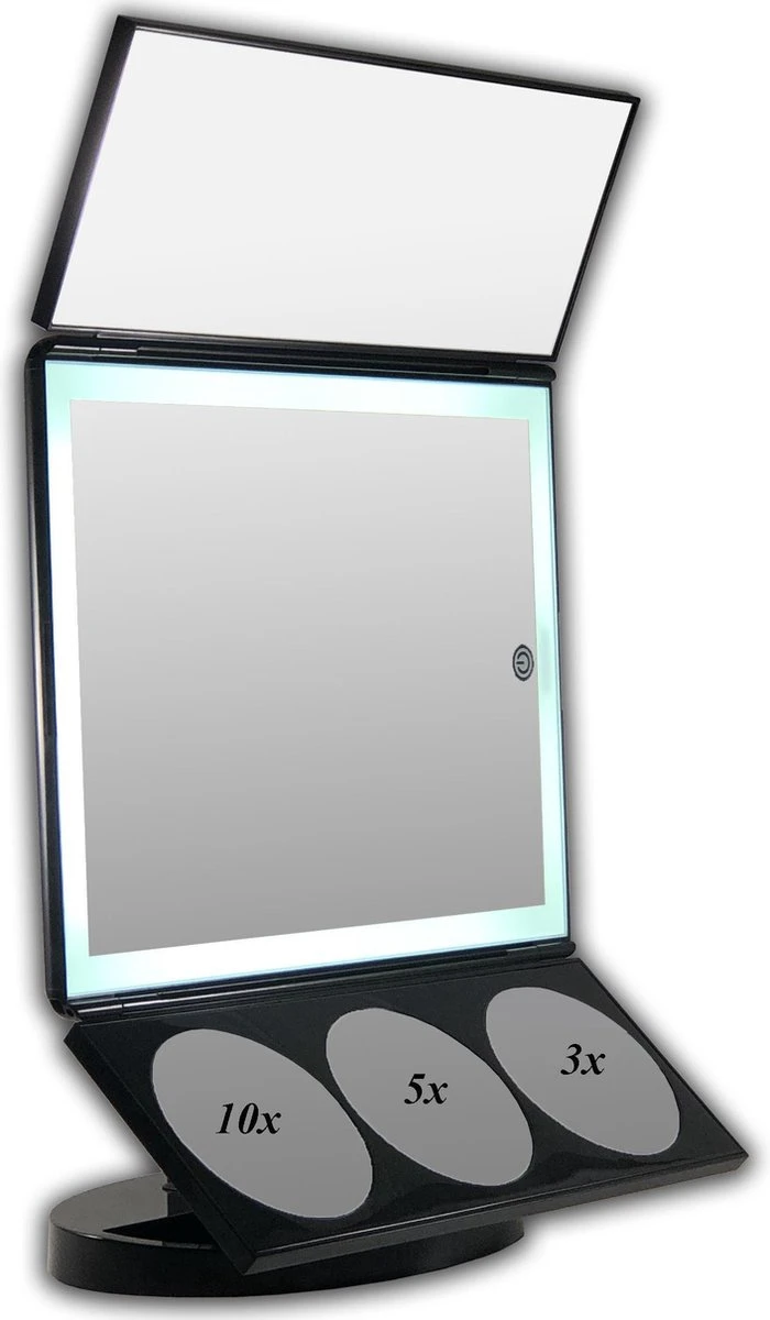 GROTE, Drieluik LED Make-up Spiegel Touch Knop En Dimmer 1, 3, 5 En 10 Maal Vergroting Inclusief Usb Kabel, Spiegels 4 GROTE, Drieluik LED Make-up Spiegel Touch Knop En Dimmer 1, 3, 5 En 10 Maal Vergroting Inclusief Usb Kabel, Spiegels - Image 2