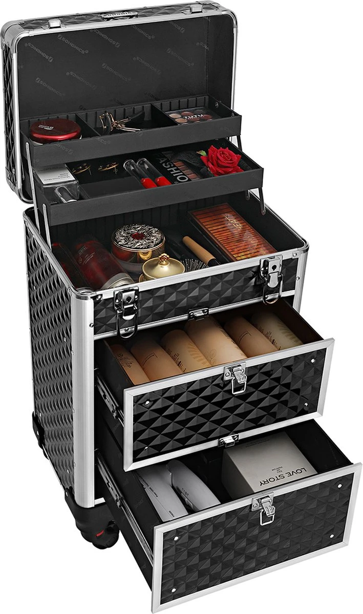 Songmics Kapperskoffer - Cosmetica Trolley - Cosmetica Koffer - Make-up Koffer - Visagie Koffer - Make Up Trolley - Op Wielen - Zwart 9 Songmics Kapperskoffer - Cosmetica Trolley - Cosmetica Koffer - Make-up Koffer - Visagie Koffer - Make Up Trolley - Op Wielen - Zwart - Image 7