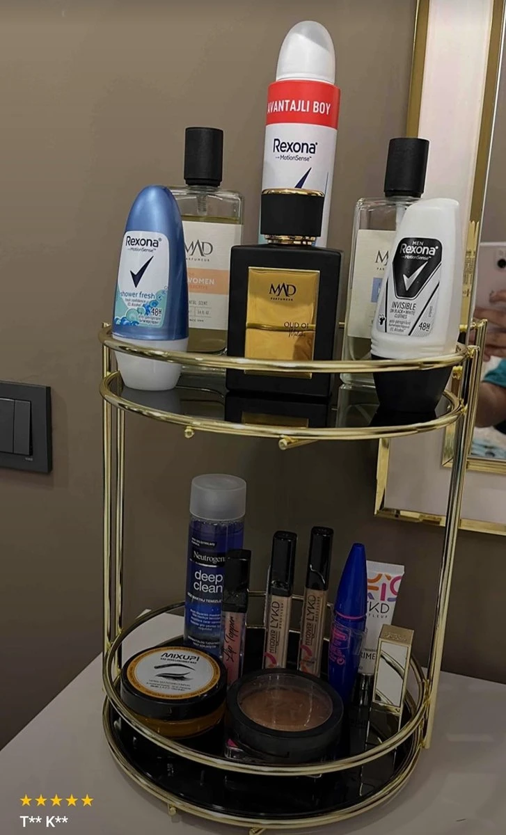 KIARA Badkamer Cosmetische Sieraden Organizer Multifunctionele Organizer 2-Tier Dienblad Catering Goud 7 KIARA Badkamer Cosmetische Sieraden Organizer Multifunctionele Organizer 2-Tier Dienblad Catering Goud - Image 5