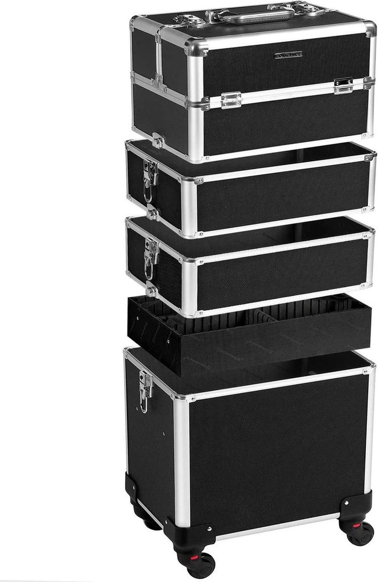 XXL PRO Visagie Beauty Case Koffer Trolley - Nagelkoffer Op Wielen Voor Makeup Of Cosmetica - Grote Uitklapbare Opbergsysteem Nagel Styliste Kapster - Zwart 4 XXL PRO Visagie Beauty Case Koffer Trolley - Nagelkoffer Op Wielen Voor Makeup Of Cosmetica - Grote Uitklapbare Opbergsysteem Nagel Styliste Kapster - Zwart - Image 2