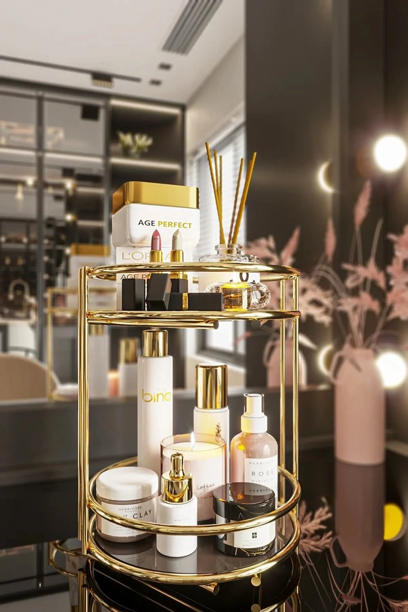 KIARA Badkamer Cosmetische Sieraden Organizer Multifunctionele Organizer 2-Tier Dienblad Catering Goud 3 KIARA Badkamer Cosmetische Sieraden Organizer Multifunctionele Organizer 2-Tier Dienblad Catering Goud