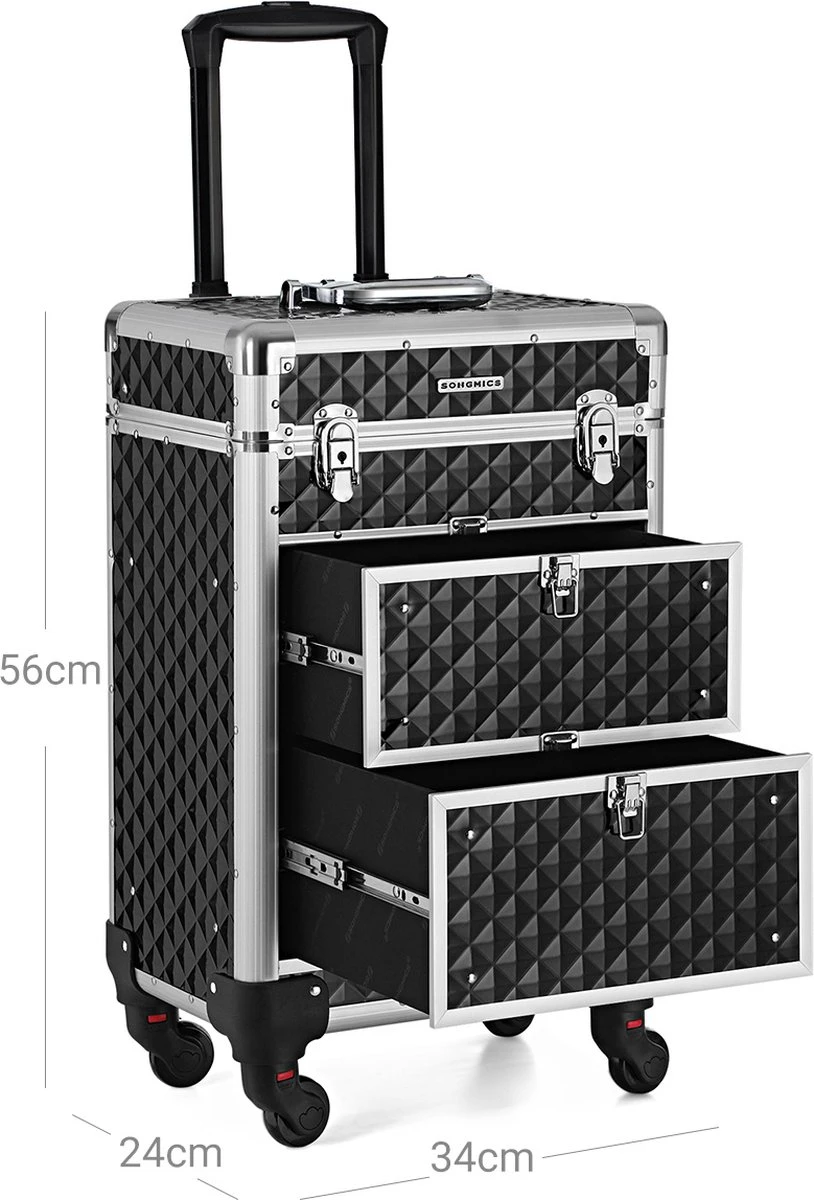 Songmics Kapperskoffer - Cosmetica Trolley - Cosmetica Koffer - Make-up Koffer - Visagie Koffer - Make Up Trolley - Op Wielen - Zwart 7 Songmics Kapperskoffer - Cosmetica Trolley - Cosmetica Koffer - Make-up Koffer - Visagie Koffer - Make Up Trolley - Op Wielen - Zwart - Image 5