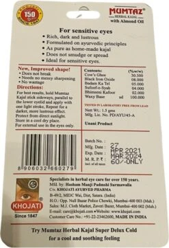 GoodUse Export Mumtaz Herbal Kajal Stick 1 Stuks - Zwarte Eyeliner - Kajal Oogpotlood Zwart - Make Up - Kohl Kajal - Gevoelige Ogen - Amandelolie - Natuurlijk -Modecosmetica Winkel 820x1200 2