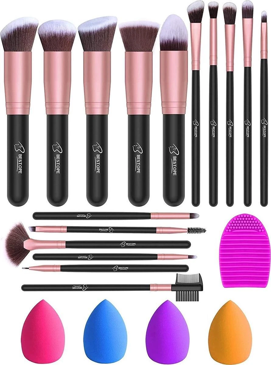 Bestope Make Up Kwasten Set Met Beauty Blenders 16 Delig - Brush Set - Kwasten Reiniger - Rosé Goud 3 Bestope Make Up Kwasten Set Met Beauty Blenders 16 Delig - Brush Set - Kwasten Reiniger - Rosé Goud