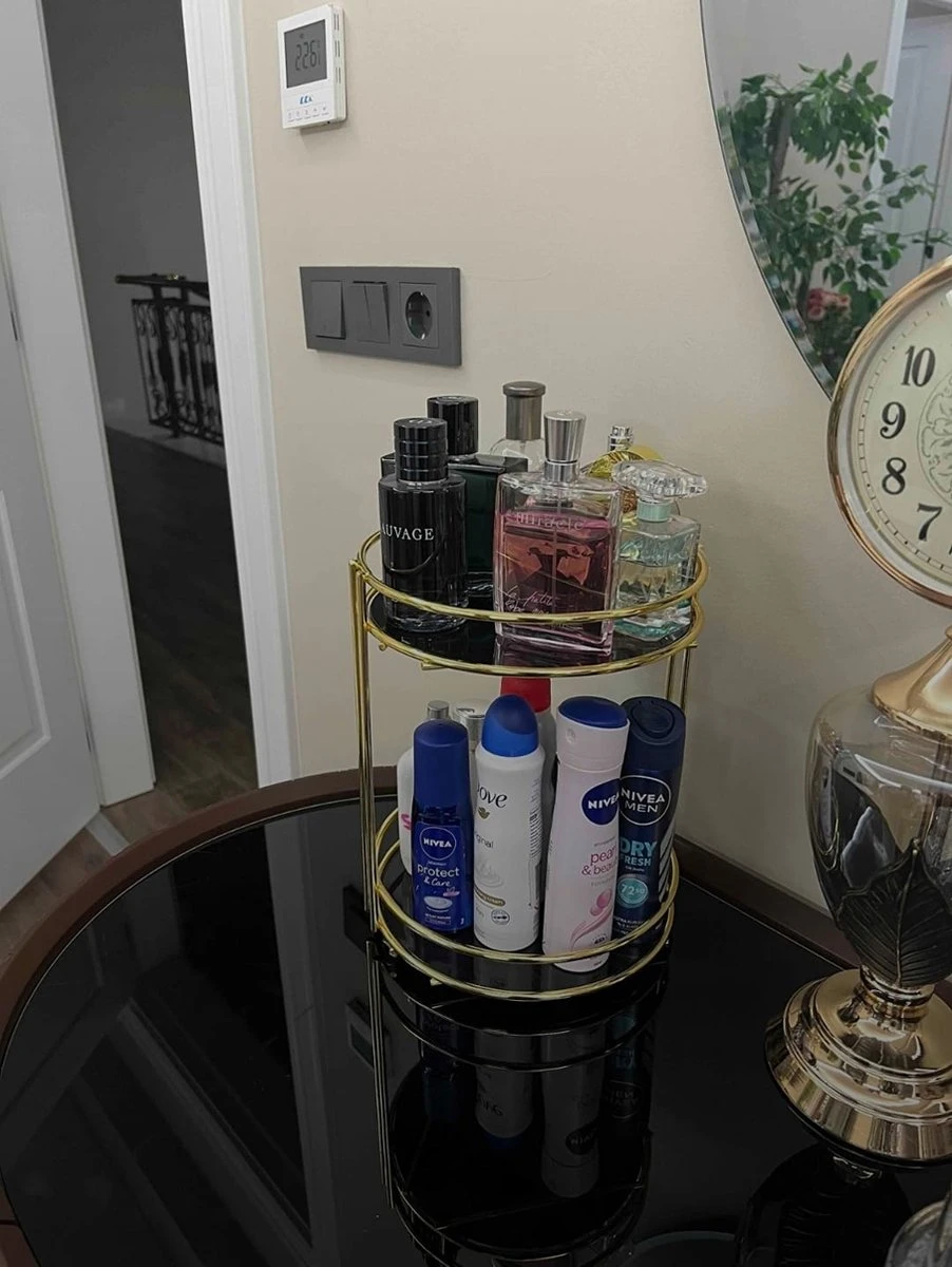 KIARA Badkamer Cosmetische Sieraden Organizer Multifunctionele Organizer 2-Tier Dienblad Catering Goud 5 KIARA Badkamer Cosmetische Sieraden Organizer Multifunctionele Organizer 2-Tier Dienblad Catering Goud - Image 3