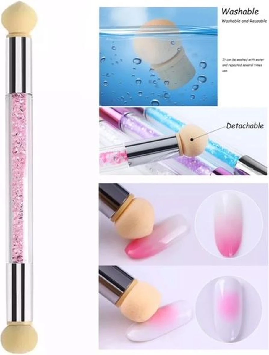 GUAPÀ - Nail Art Blooming Spons & Stempel Penseel Voor Het Maken Van Babyboom En Holografisch Effecten Op Je Nagels - Kleur Roze 3 GUAPÀ - Nail Art Blooming Spons & Stempel Penseel Voor Het Maken Van Babyboom En Holografisch Effecten Op Je Nagels - Kleur Roze