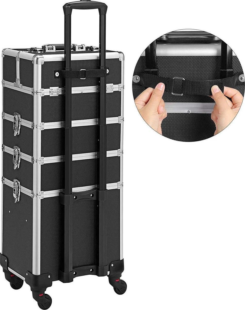 XXL PRO Visagie Beauty Case Koffer Trolley - Nagelkoffer Op Wielen Voor Makeup Of Cosmetica - Grote Uitklapbare Opbergsysteem Nagel Styliste Kapster - Zwart 8 XXL PRO Visagie Beauty Case Koffer Trolley - Nagelkoffer Op Wielen Voor Makeup Of Cosmetica - Grote Uitklapbare Opbergsysteem Nagel Styliste Kapster - Zwart - Image 6
