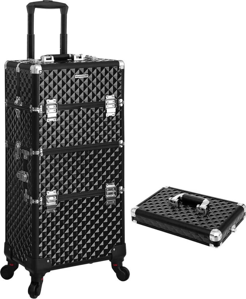 Merkloos Trolley, Make-up Koffer, Cosmetische Koffer, Voor Nageldesign, Make-up Organizer, Koffer Met Draagtas, Zwart JHZ04B 7 Merkloos Trolley, Make-up Koffer, Cosmetische Koffer, Voor Nageldesign, Make-up Organizer, Koffer Met Draagtas, Zwart JHZ04B - Image 5